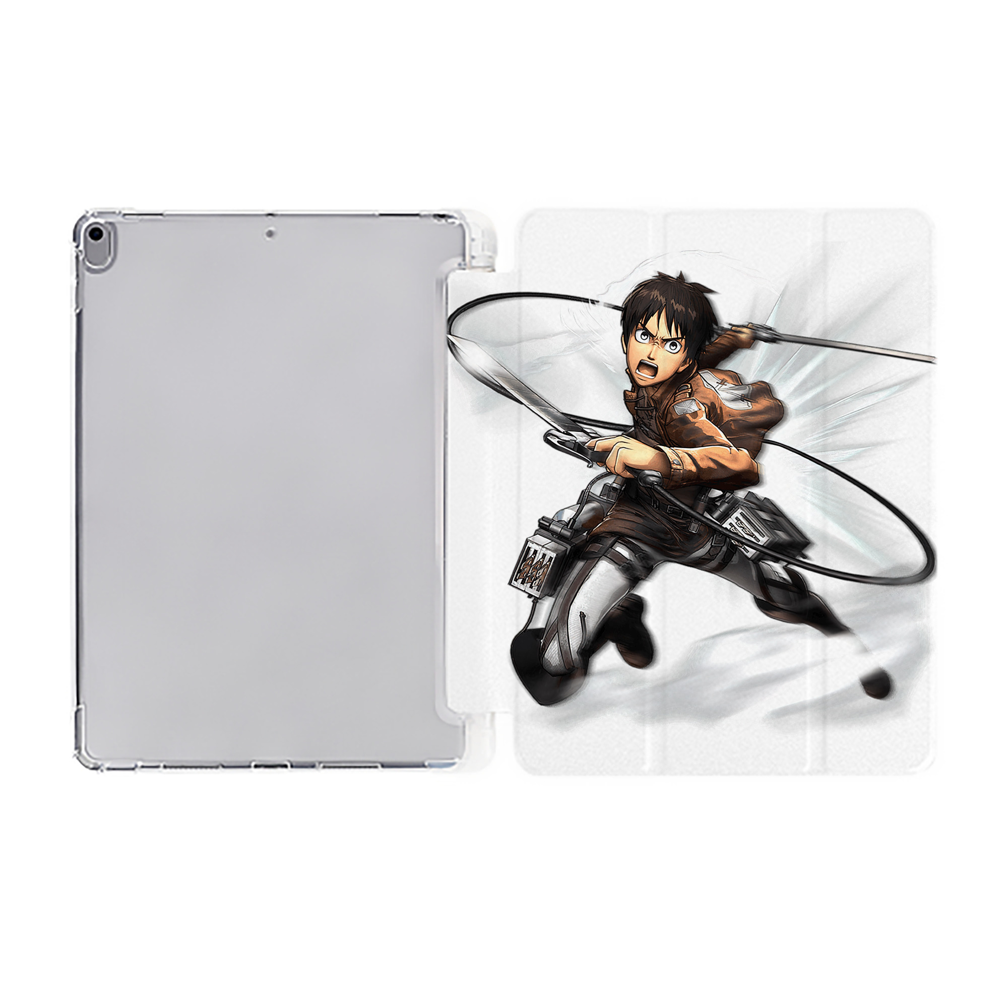 （画像用） 進撃の巨人 エレン･イェーガー Attack on Titan Eren Jäger IPad ケース ペン収納付き 三つ折りスタンド PUレザー×シリコン 対応機種9.5/10.5/10.9インチ